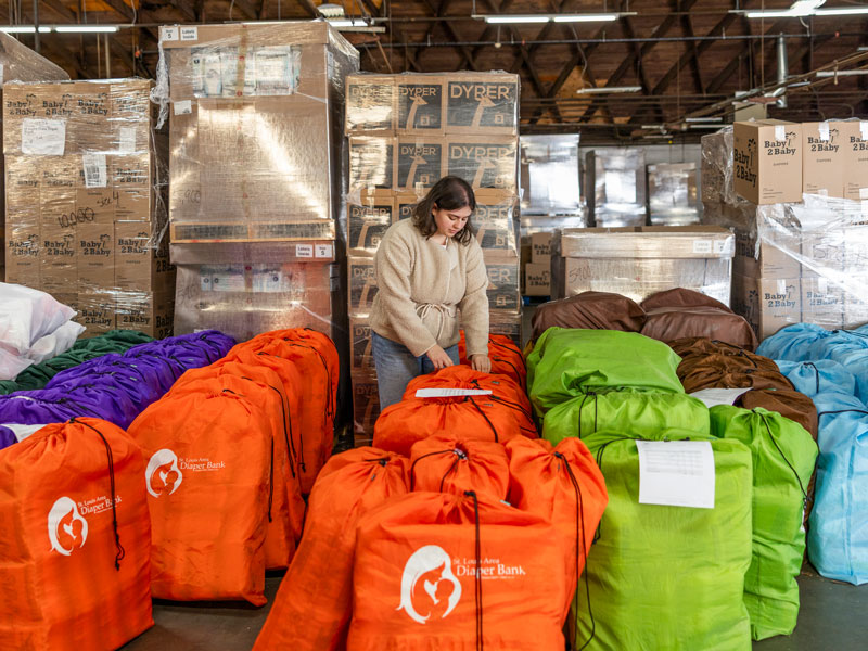 St. Louis Area Diaper Bank employee working in warehouse